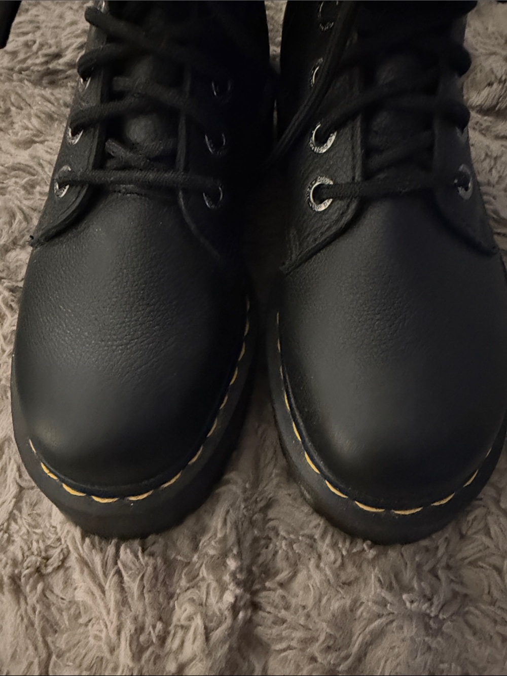 Dr. Martens Black Platform Jadon lll Lace-Up Boots with Yellow Stitching likenew - Picture 6 of 6